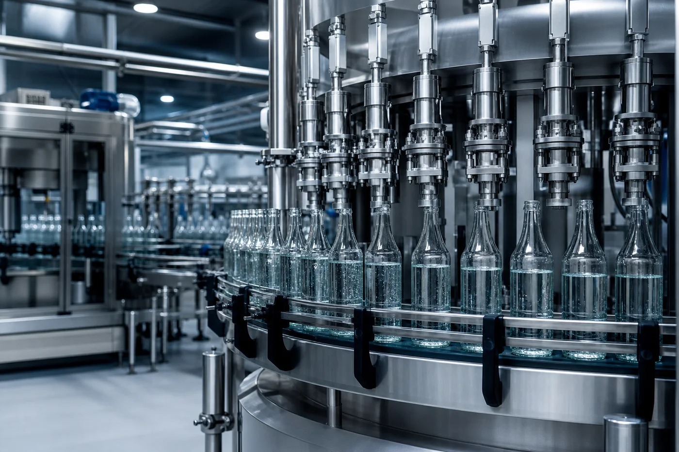 Linea industriale automatizzata per l’imbottigliamento di bevande
